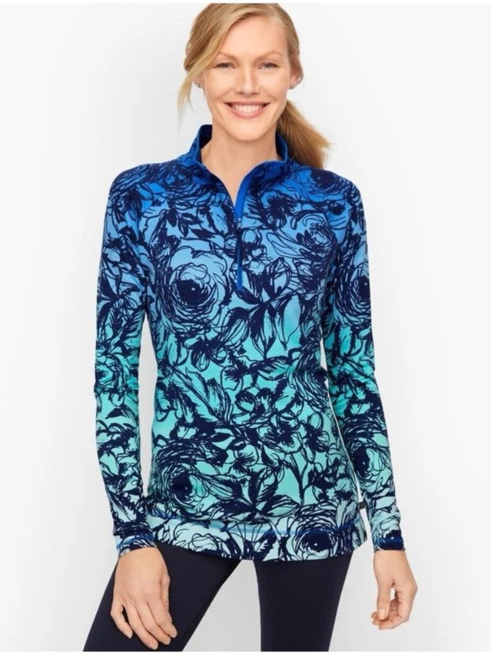 T by Talbots Half Zip Pullover Sweatshirt Medium Petite Blue